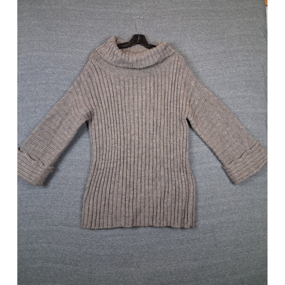 Soft Surroundings Womens Sweater S Brown Wool Blend‎ Ribbed Tunic Cowl Fisherman